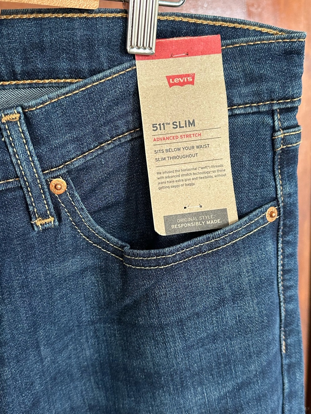 New Levi's 511 Slim Fit Jeans "Haley's Comet" Dark Wash Sz W34 L29 Flex Stretch - Picture 3 of 10